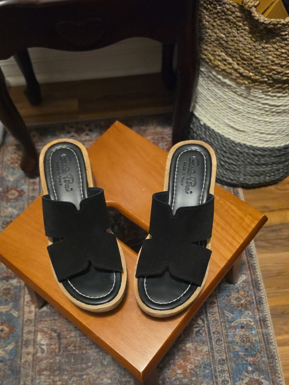 Black Slip-On Suede Sandals by Carlos Pera Made In Italy